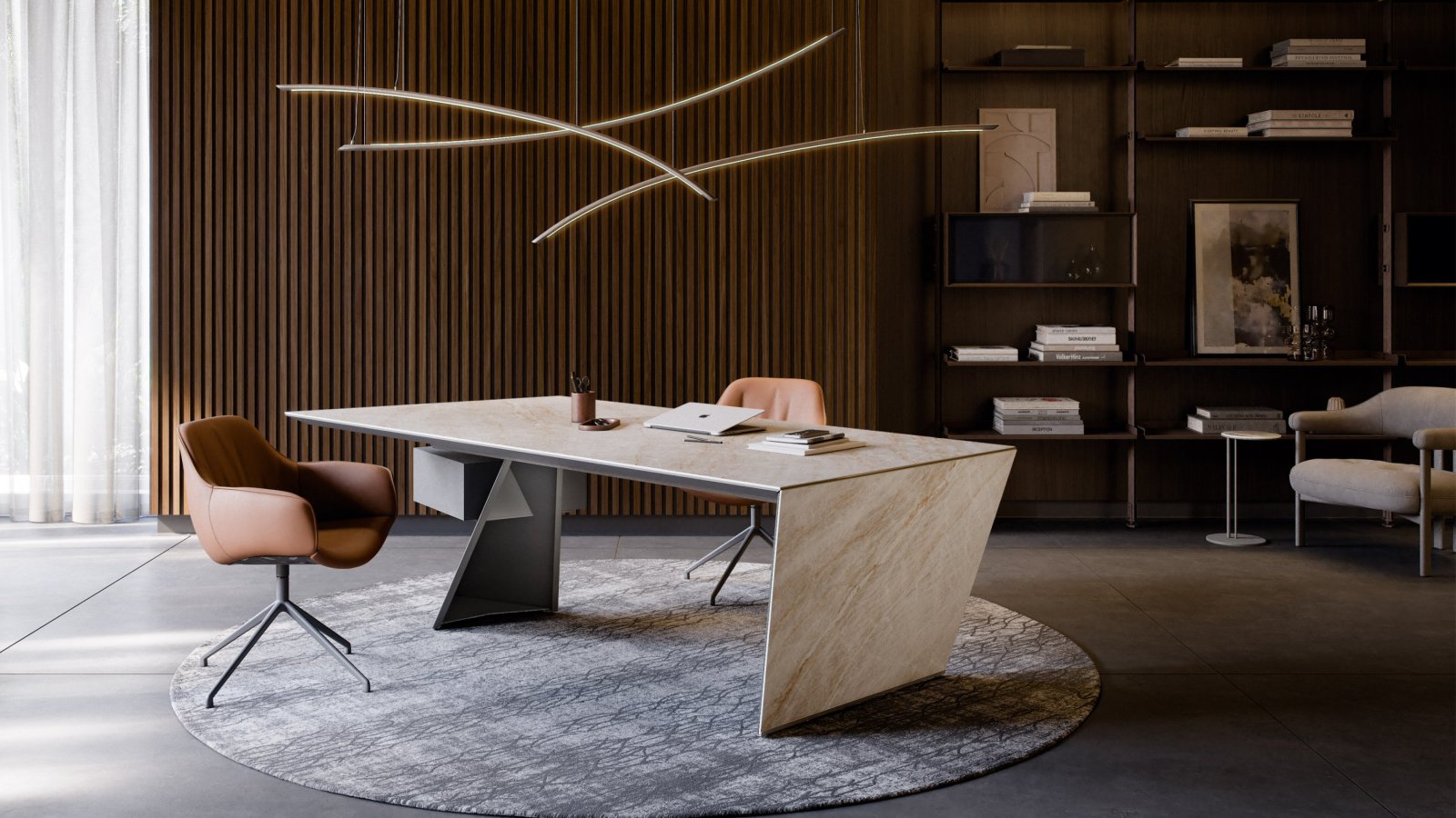 Birou design Nasdaq de la Cattelan Italia cu picior de oțel în diagonală