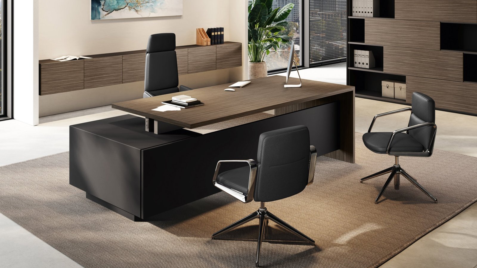Etaj directorial Elite complet — birou, ședință și boiserie, design Progetto CMR