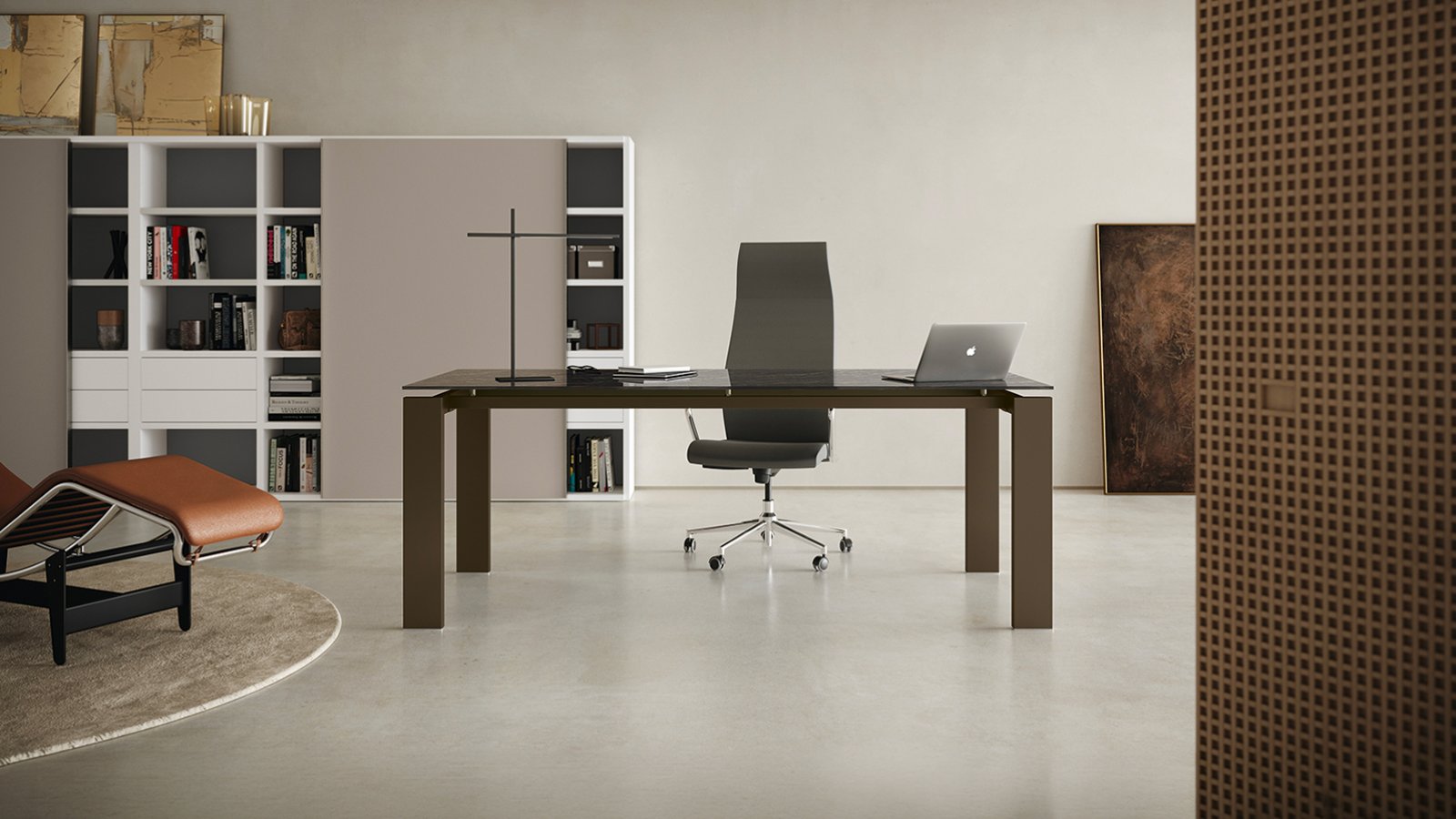 Birou directorial GO de la Colombini Office cu suporturi din melamină