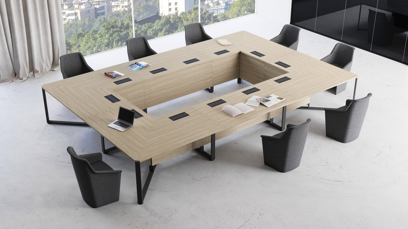 Sală de ședințe cu masă, credenza și pupitru I-Meet de la Las Mobili