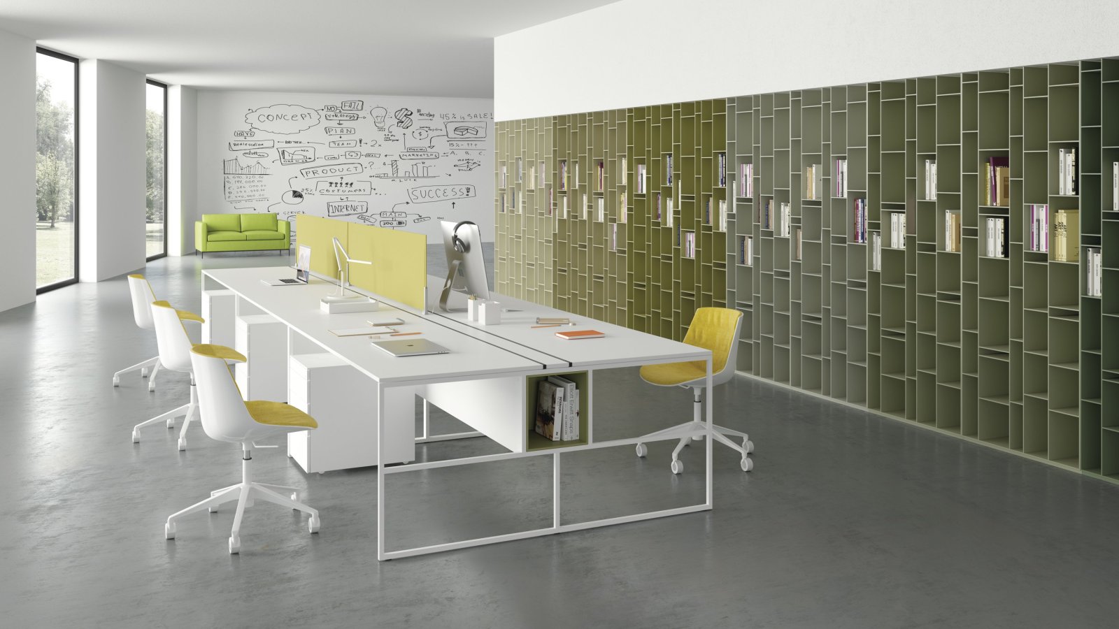 Posturi de lucru 20.Venti de la MDF Italia cu structură din oțel 20 x 20 mm