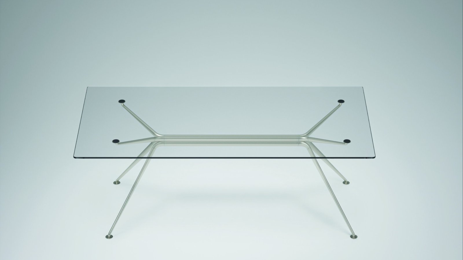 Birou design Cosmos de la Tecno cu coloana din patru elipse de aluminiu