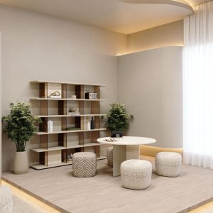 Panoul lăcuit al bazei Ginza lângă panoul din travertin