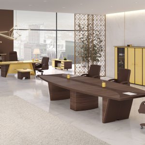 Birou directorial iSixty Luxury în piele aurie cu frasin silicio