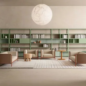 Perete de module Line System într-un birou coworking