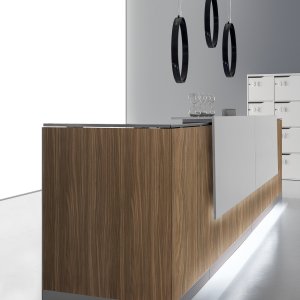 Bară LED cu dimmer tactil sub topul unei recepții Qubo