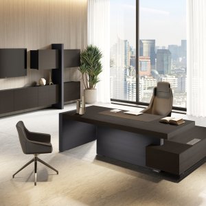 Las Mobili Jera sistem directorial complet — birou, unitate Totem LED, module suspendate, finisaj Wengé 60