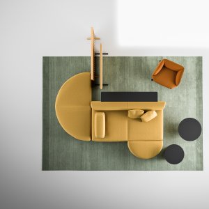 Paravan din lemn Node+ pe baza lui, lângă canapele lounge