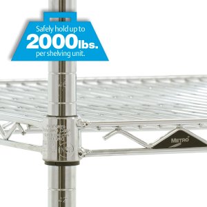 Raft din sârmă cromată Super Erecta de la Metro cu polițe reglabile