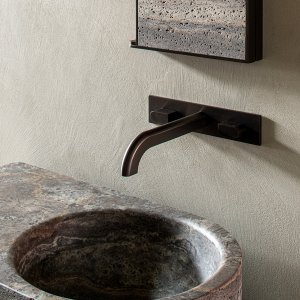 Lavoar monolitic Sixty din marmură Travertin Titanium