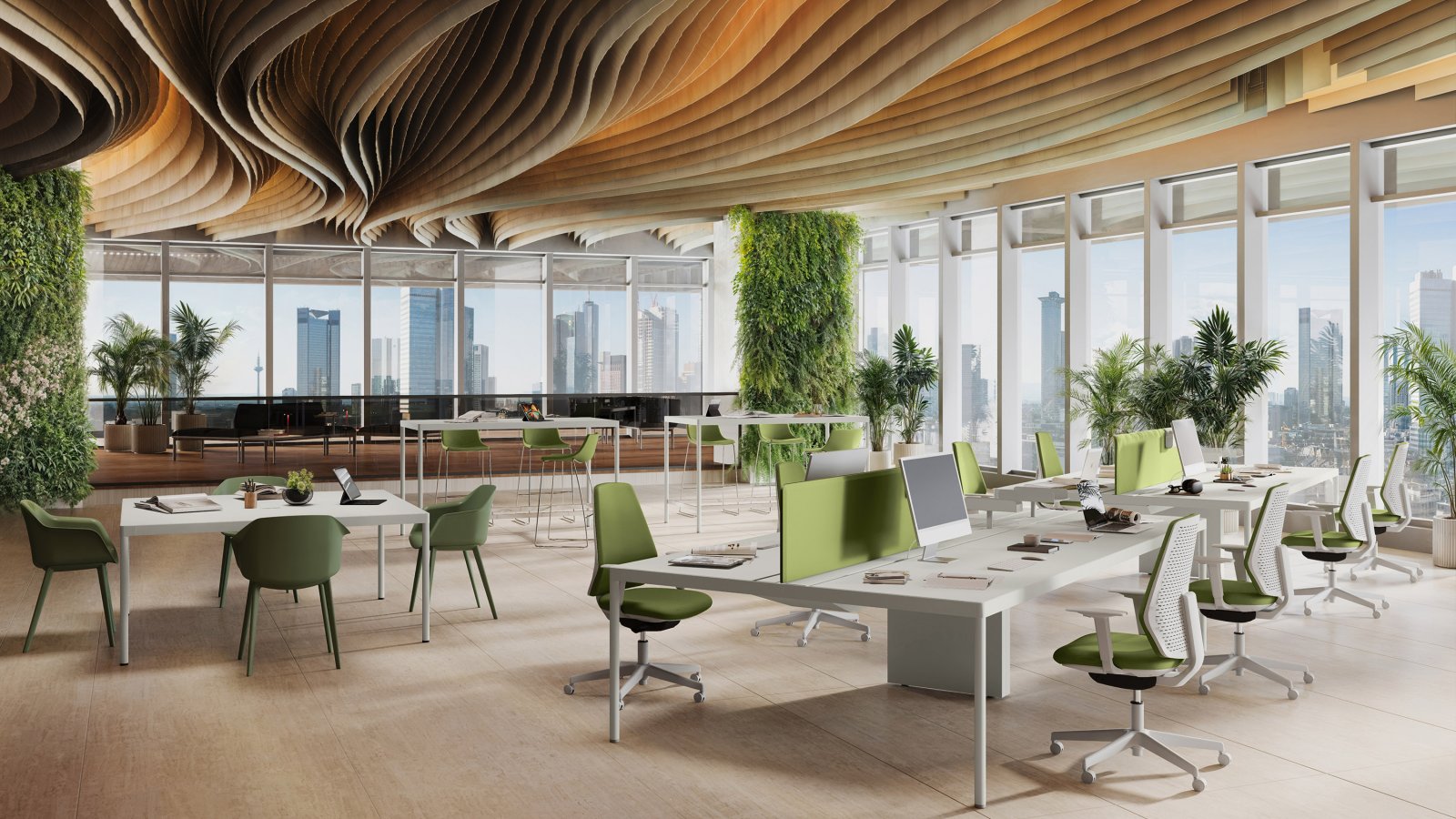 Echipă de montaj instalează mobilier de birou italian într-un sediu corporativ din România